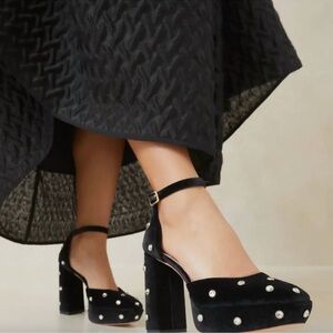 Loeffler Randall Black Velvet Heels with Pearl Accents